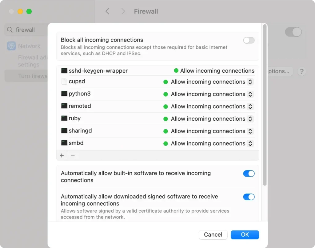 firewall security settings