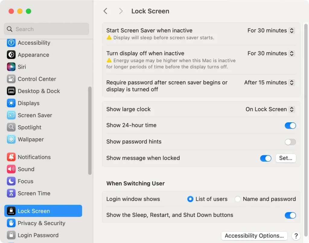 lock display settings