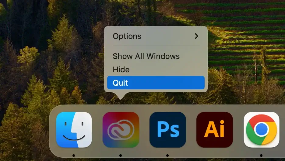 quit adobe cc from dock