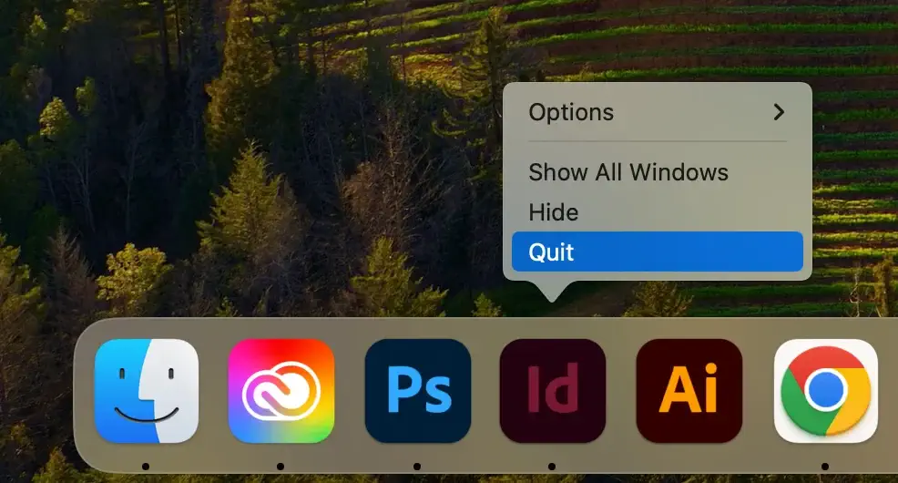quit adobe id from dock