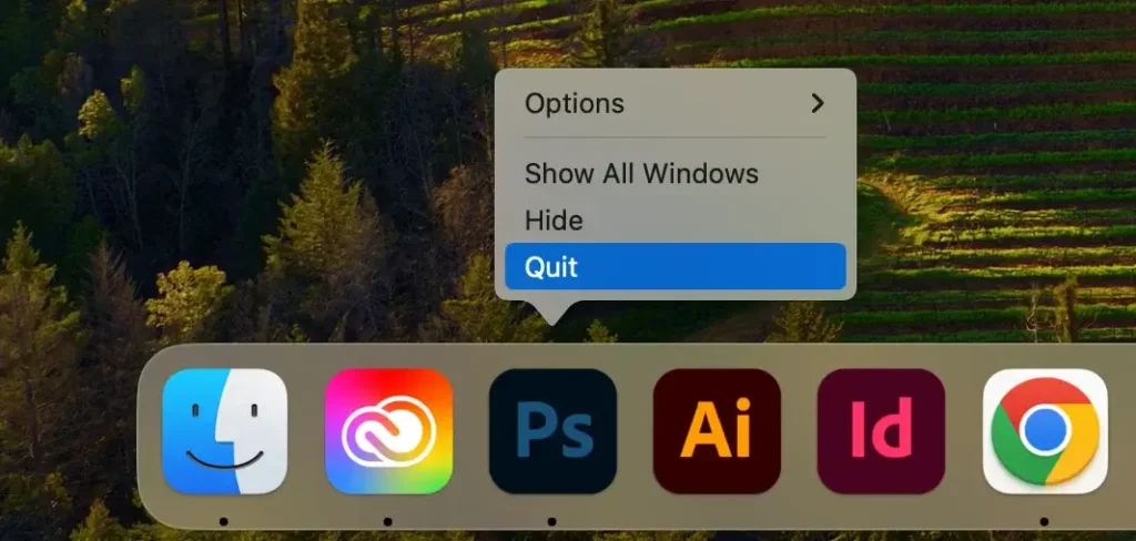 quit photoshop cc from dock