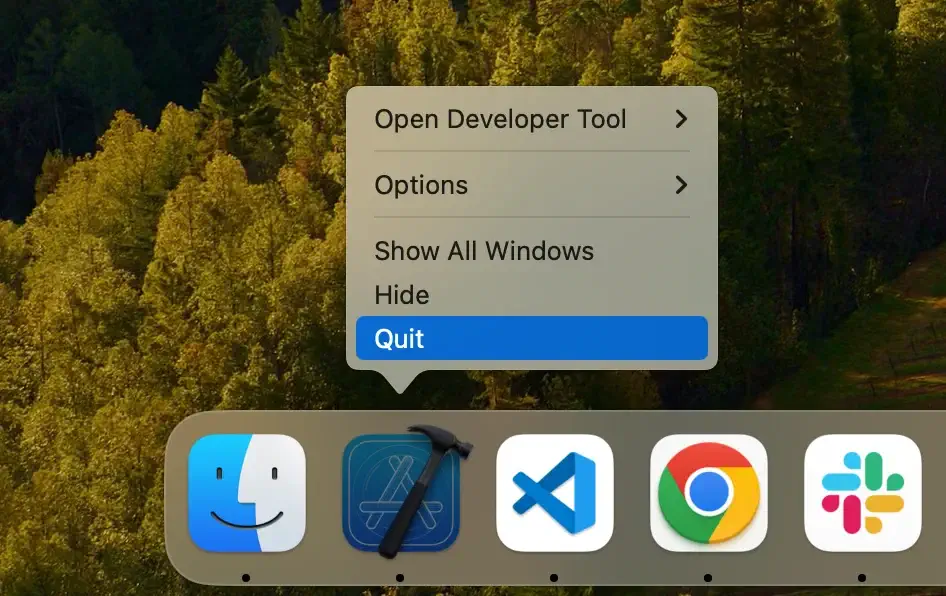 quitting xcode from dock