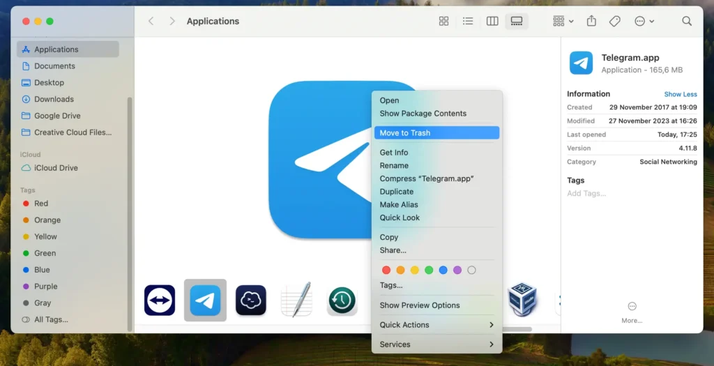 remove telegram from applications folder