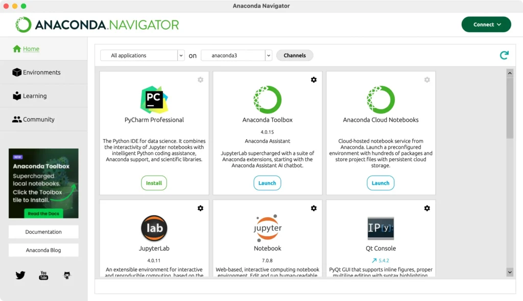 the anaconda navigator interface